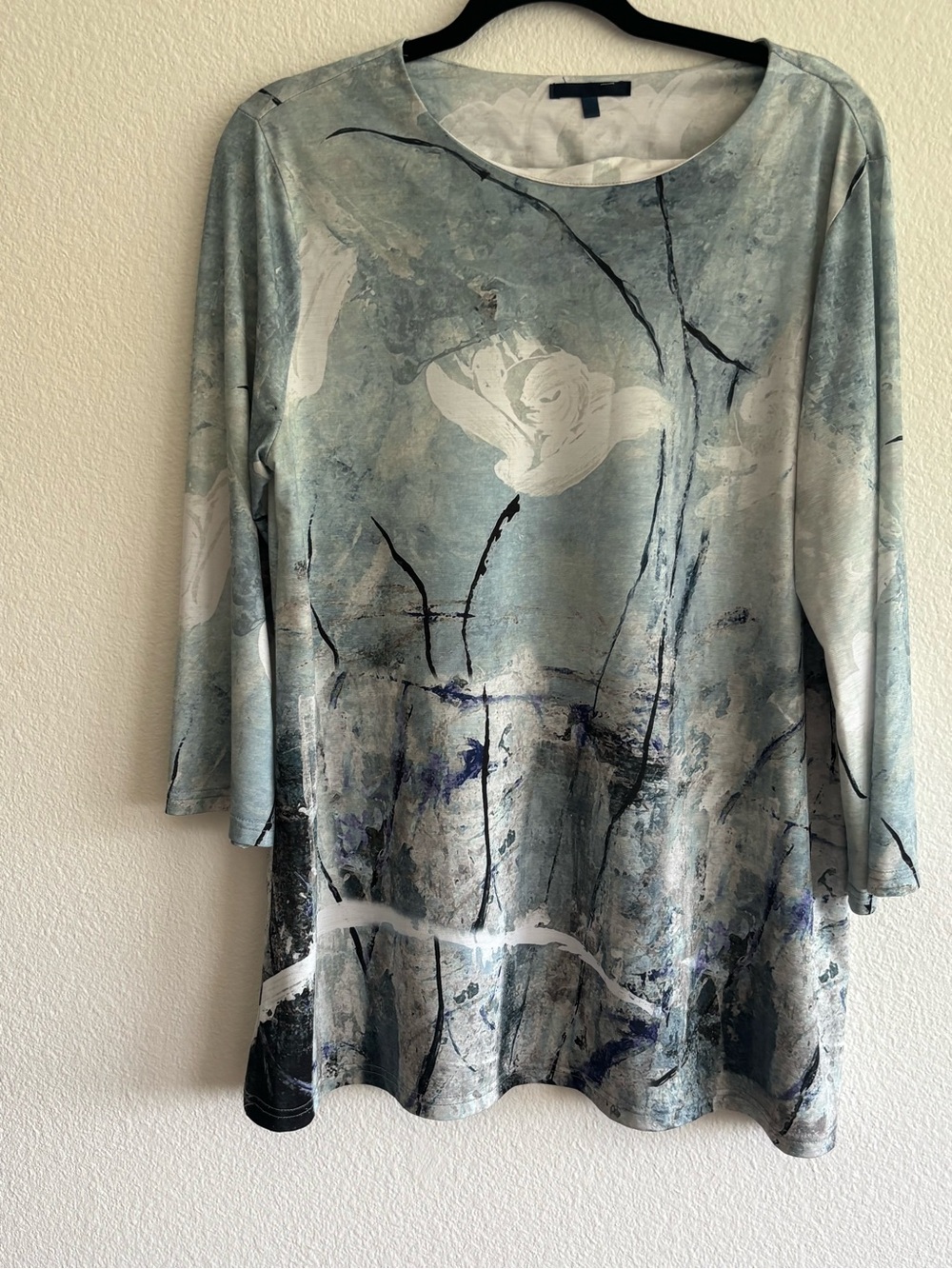 Abstract Floral Tunic in Blue-Gray by